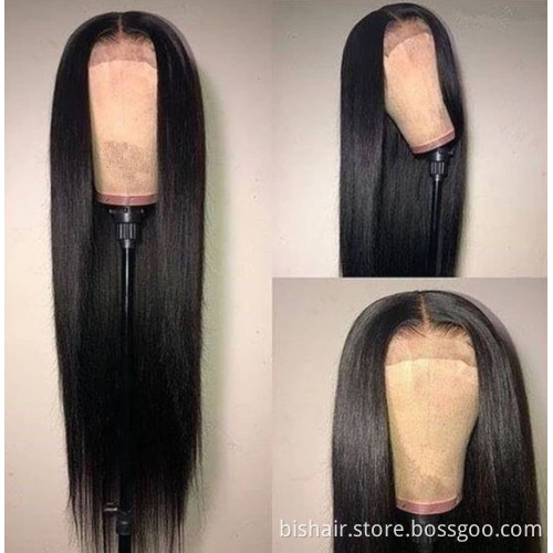 BIS Wholesale Silky Straight Wave Vendor 100% Brazilian Hair Wig 150% Density 4*4 Closure Front Lace Wig For Black Women